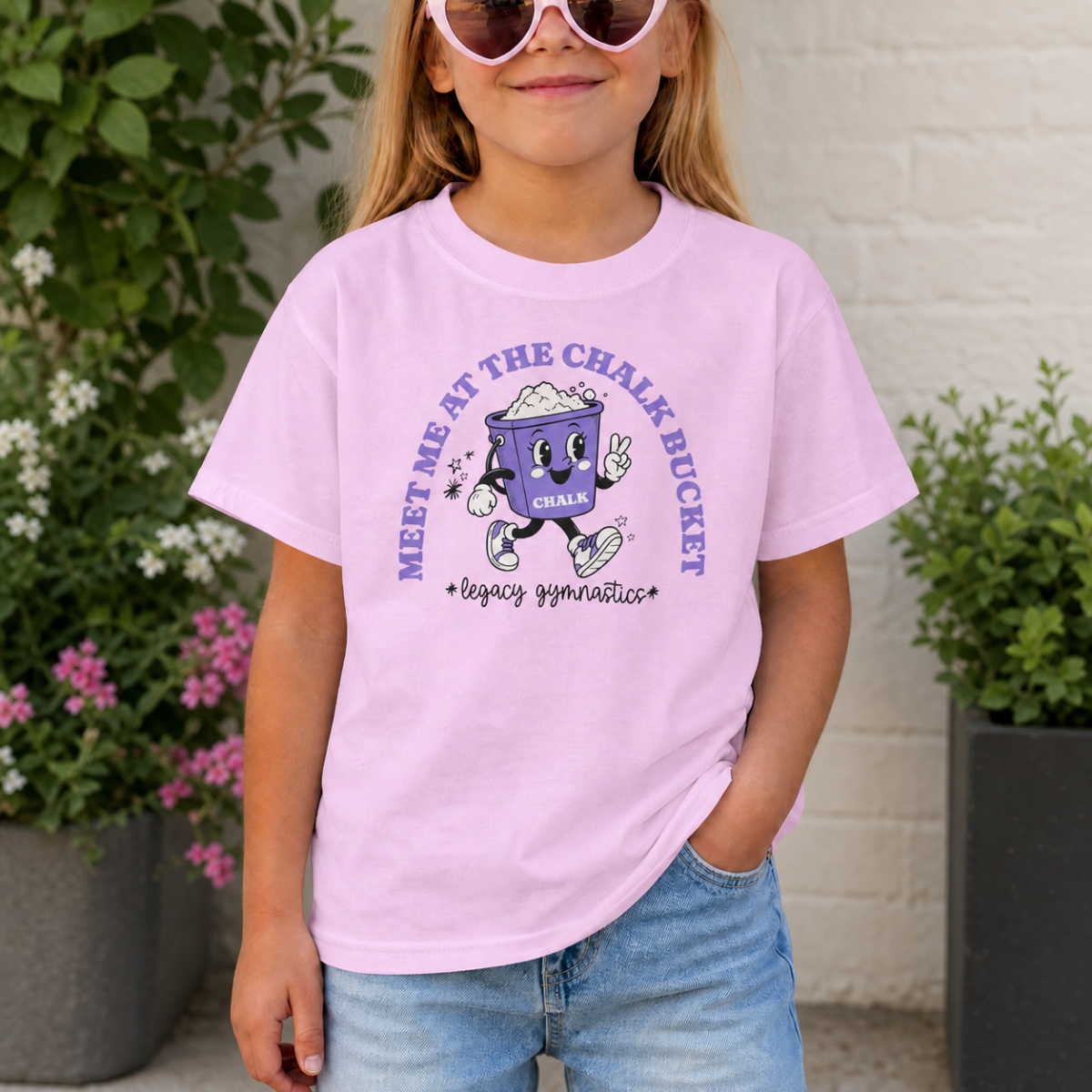 Meet Me at the Chalk Bucket Kids Comfort Colors Tee (Pink)